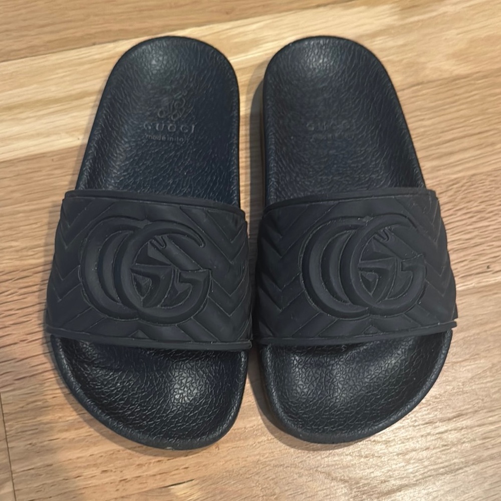 Designer Inspired Black Kid Slide Sandals